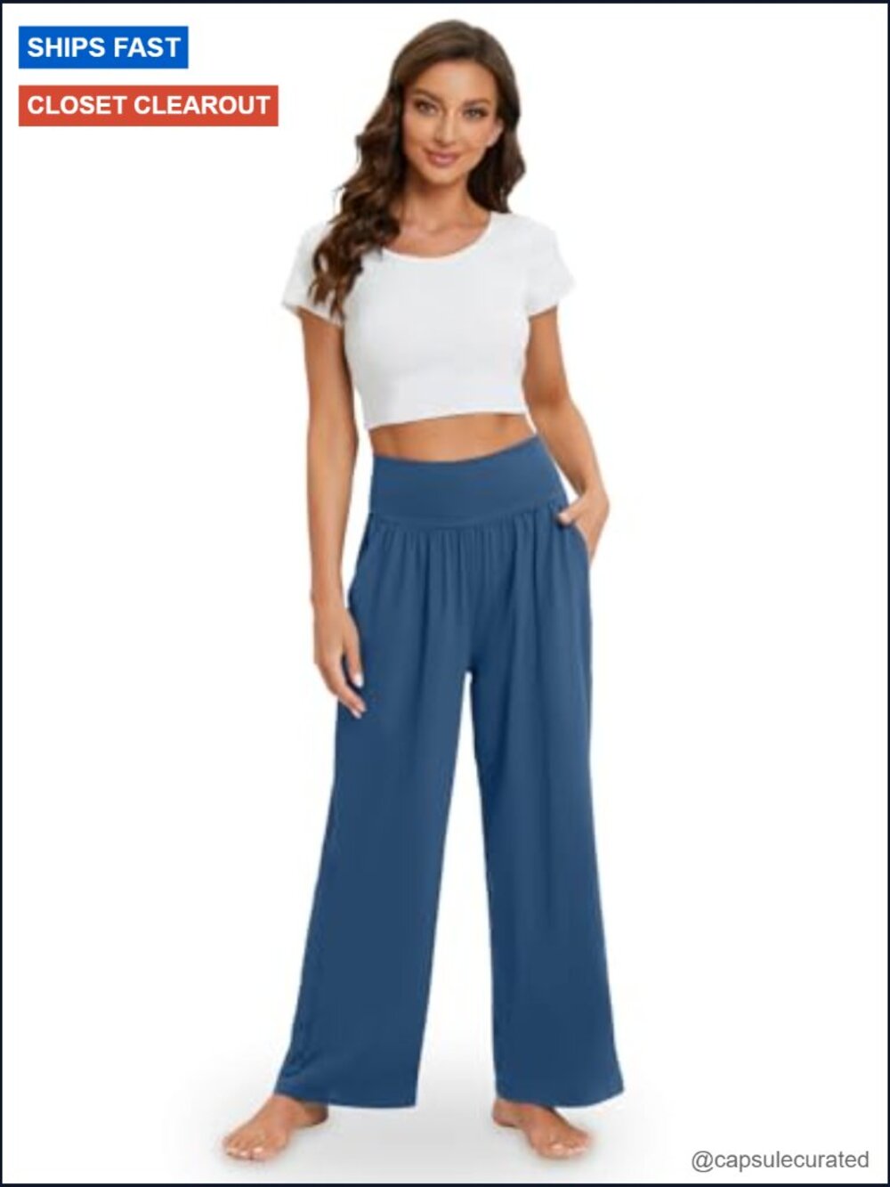 High Waisted Wide Leg Yoga Pants with Pockets Flowy Lounge - Picture 5 of 7